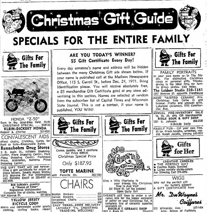 Wisconsin State Journal toy ads: 1970s